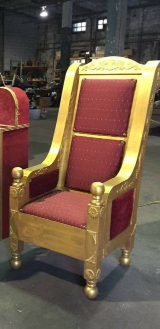 Large Antique - Style Throne Chair,  Red & Gold With Dais