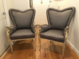 Dorothy Draper Hollywood Regency Style High Back Chairs.