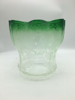 Victorian Green Acid Etched Wavy Top Oil Lamp Shade