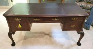 Vintage Mahogany Hekman Ball & Claw Desk - Leather Top