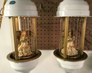 Vintage Set Of 2 Mineral Oil Rain Drip Hanging Swag Lamps W/ Angels