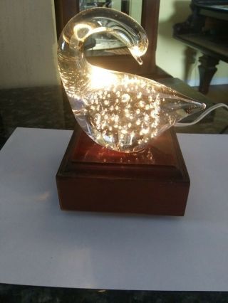 Art Glass Swan With Lighted Base