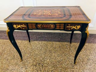 Louis Xiv Style Inlaid Marquetry Bronze Ormolu Rectangle Desk