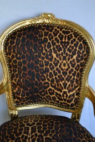 LOUIS XV ARM CHAIR FRENCH STYLE CHAIR VINTAGE FURNITURE LEOPARD GOLD WOOD 2