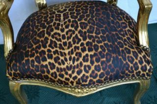 LOUIS XV ARM CHAIR FRENCH STYLE CHAIR VINTAGE FURNITURE LEOPARD GOLD WOOD 3