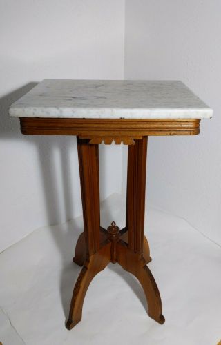 Vintage/antique Victorian White Marble Top Carved Wood Table Eastlake Style