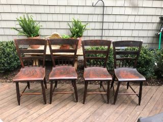 S/4 Antique Thumb Back Windsor Chairs Hand Made Signed