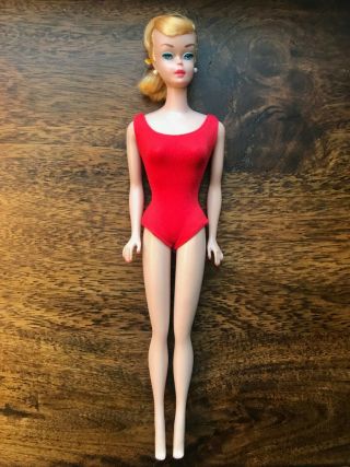 NEAR 1960 ' s Vintage Barbie Swirl Blonde PONYTAIL DOLL w/ Red Swimsuit 3