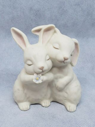 Vintage (homco) Signed Ceramic He Loves Me Bunny Rabbits Easter