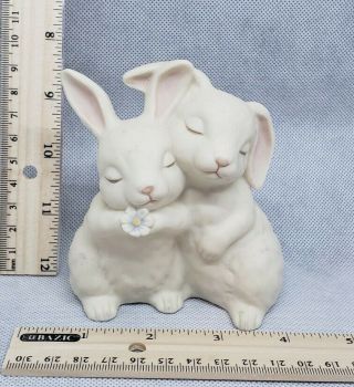 Vintage (HOMCO) Signed Ceramic HE LOVES ME Bunny Rabbits Easter 2