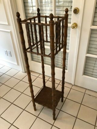 Vintage English Victorian Style Faux Bamboo Two Tier Plant Stand