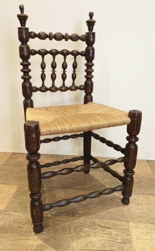 Early 18th Century American Bobbin Chair With Rushed Seat