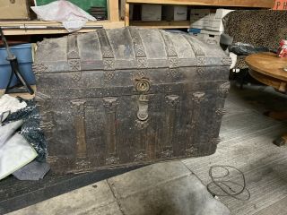 Antique Dome Top Steamer Captains Chest Trunk W/ Tray