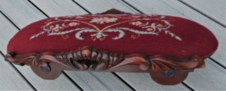 Antique Needlepoint/ Wooden Foot Stool 1800 