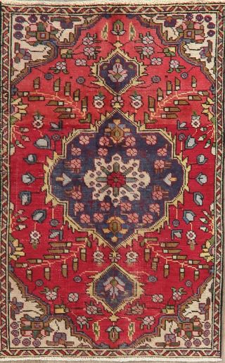 Semi - Antique Geometric Traditional Tebriz Area Rug Hand - Knotted Red Carpet 3 