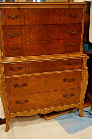 Antique French Mahogany Highboy Chest Of Drawers