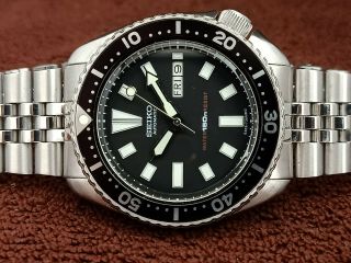 Vintage Seiko Diver 6309 - 7290 Black Face Modded Automatic Men Watch 785802