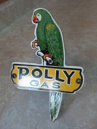 Rare Vintage Porcelain Die Cut Metal Polly Gas Parrot Service Station Sign