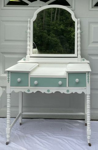Antique Victorian Vanity Dressing Table With Matching Mirror.  1920 - 1930.  Redone