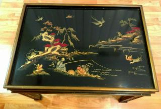 Asian Painted Black Lacquer Drexel Heritage Chinoiserie Side/End Table Signed 2