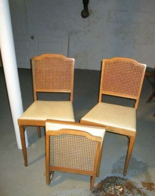 Set Of 3 Vintage Folding Wood Legomatic Leg O Matic Chairs Mcm
