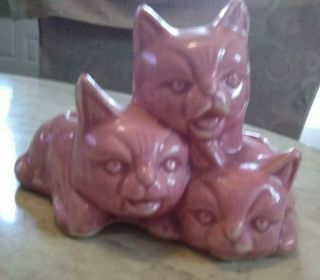 Vintage Pink Cats Heavy Ceramic Planter
