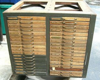 Antique Quarter - Sawn Tiger Oak 36 Drawer Stacking Flat File Cabinet Chest