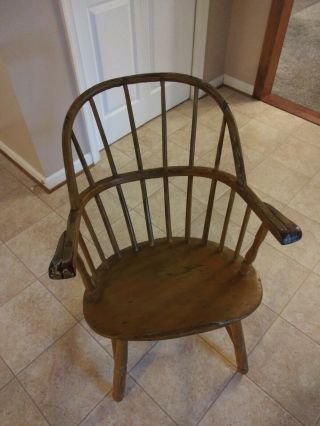 Antique Windsor Arm Chair,  Primitive Old Paint,  Circa 1820