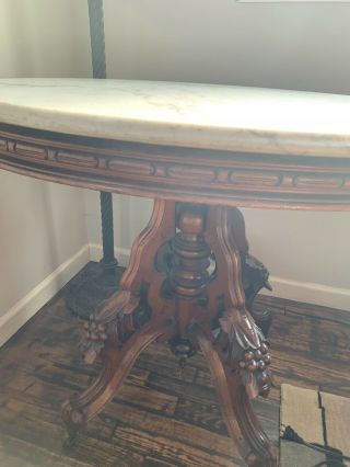 Antique Wood Walnut Table With Marble Top