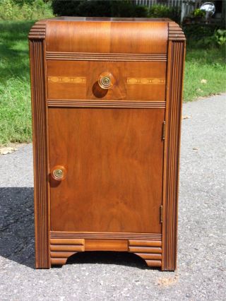 Vintage Art Deco Waterfall Nightstand End Table Stand Walnut Bedroom Cabinet