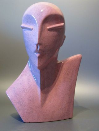 Vintage Head Bust Lindsey B Balkweill Inspiration Pink Granite Dust 16 " Art Deco