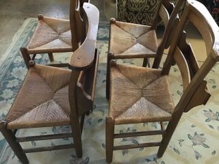 Vintage Rush Seated Wooden Church Chairs with Bible Rack 2
