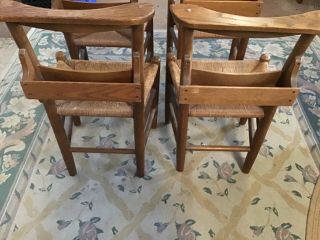 Vintage Rush Seated Wooden Church Chairs with Bible Rack 3