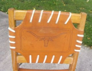 (2) A Brandt Ranch Oak & Leather Texas Longhorn Side Chairs (RARE) Made in Texas 2