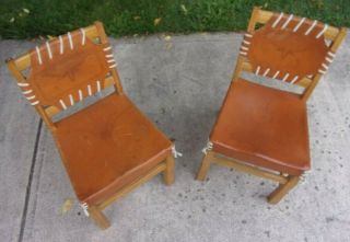 (2) A Brandt Ranch Oak & Leather Texas Longhorn Side Chairs (RARE) Made in Texas 3