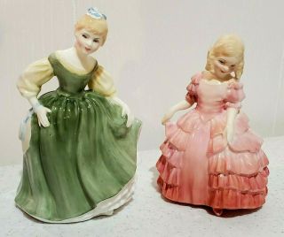 2 Lovely Royal Doulton Lady Figurines “fair Maiden” & " Rose "