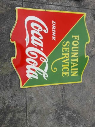 Old Vintage Porcelain Drink Coca Cola Fountain Service Size 22.  5 X 25 Inches