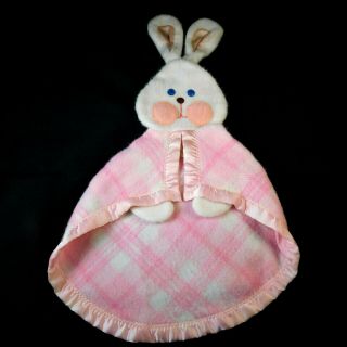 Fisher Price 1979 Vintage Pink White Plaid Bunny Rabbit Lovey Security Blanket