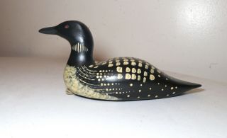 Vintage Hand Carved Wood Loon Waterfowl Drake Duck Decoy Bird Sculpture Penny