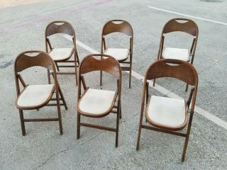 6 Vintage Mcm Wooden Folding Chair Set Camping Weddings Bentwood