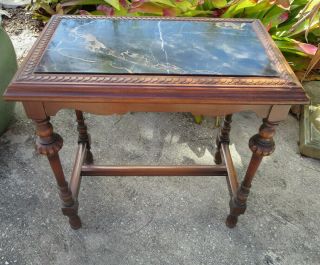 Victorian Black Marble Top Walnut End Side Table