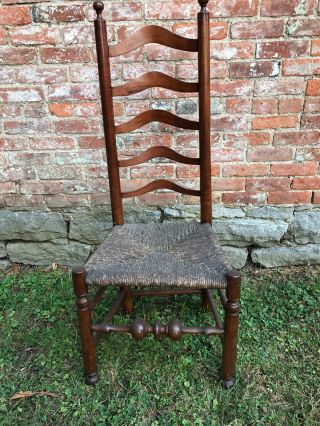 18th Century American England Ladder Back Chair Rush Seat
