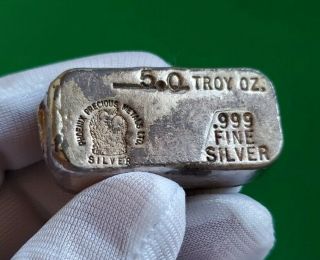 Vintage Phoenix Precious Metals Ltd - 5 Troy Oz.  999 Silver Old Hand Poured Bar