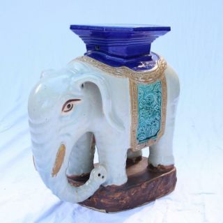 c1960 VTG Chinese Ceramic Elephant Plant Stand / Table Designer Garden Stool 2