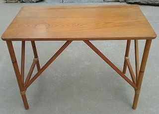 Mid Century Heywood Wakefield Bamboo Legs Oak Top Side Table
