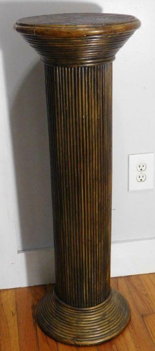 Vintage Bamboo Rattan Column Fern Plant - Statue - Vase - Display Stand 36.  5  High