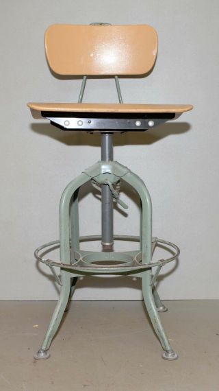 Vintage Toledo Metal Furniture Co Adjustable Drafting Chair Industrial Swivel