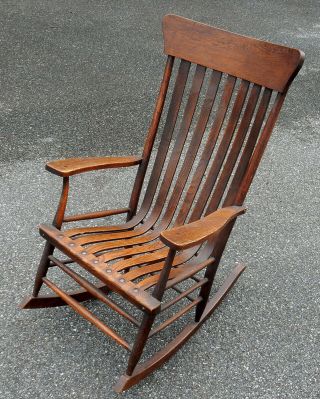 Antique Rocking Chair Large Bentwood Oak Wood Rocker Turn Of Century