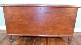 Antique Sheraton 6 Board Pine Dovetailed Blanket Chest Turned Legs Window Seat