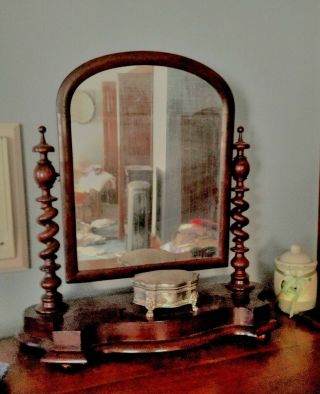 Empire Flamed Mahogany Barley Twist Dresser Shaving Mirror,  1800’s